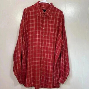 Scott Barber 100% Linen Long Sleeve XXL Rust/Red Colored Windowpane Plaid Shirt.